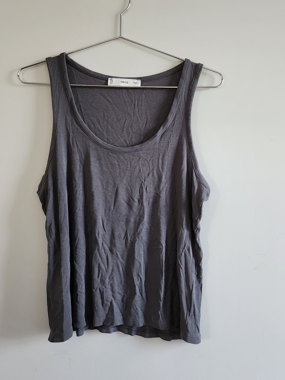 ​MNG Tank Top Women M Charcoal Gray Ribbed Scoop Neck Viscose